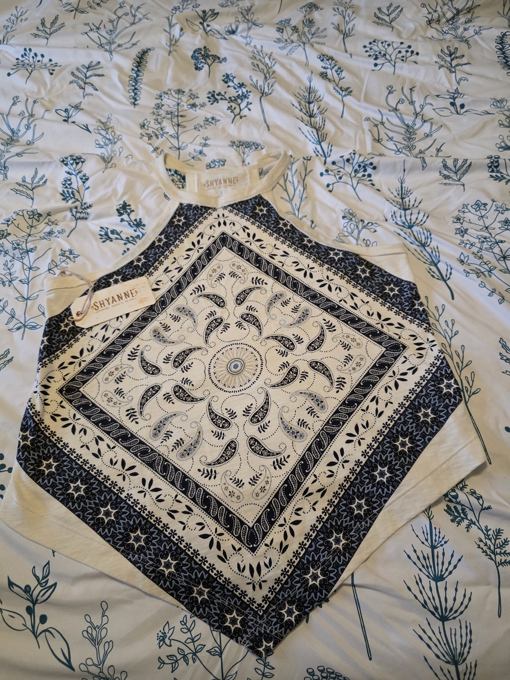 Shyanne Navy & Cream Bandana Print Halter Top